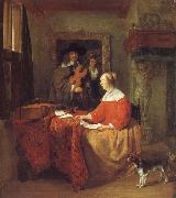 Gabriel Metsu, A Woman Seated at a Table and a Man Tuning a Violin